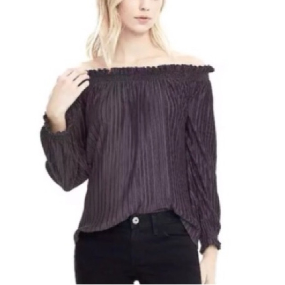 Banana Republic Gray Satin Off The Shoulder Blouse